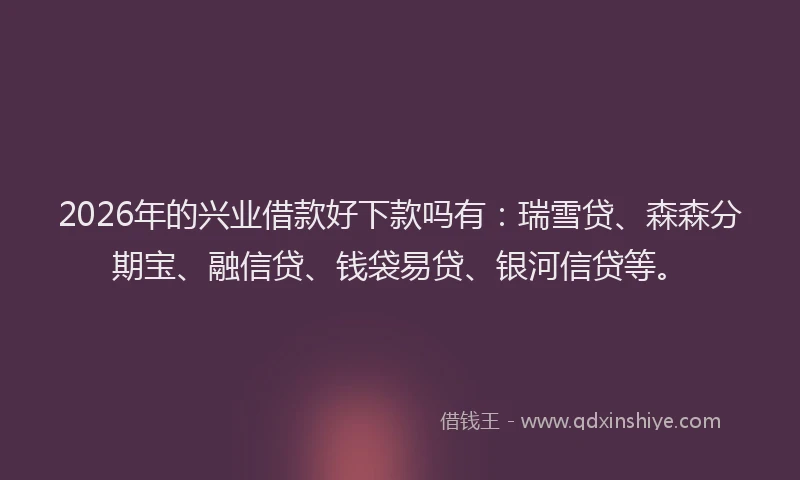 2026年的兴业借款好下款吗有：瑞雪贷、森森分期宝、融信贷、钱袋易贷、银河信贷等。