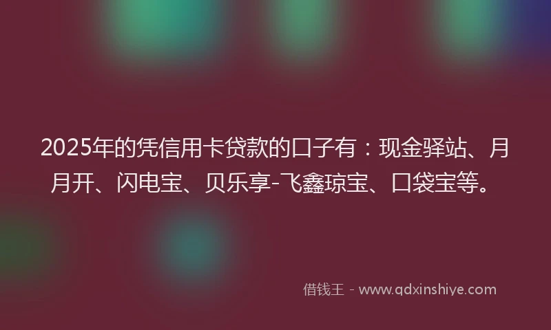 2025年的凭信用卡贷款的口子有：现金驿站、月月开、闪电宝、贝乐享-飞鑫琼宝、口袋宝等。