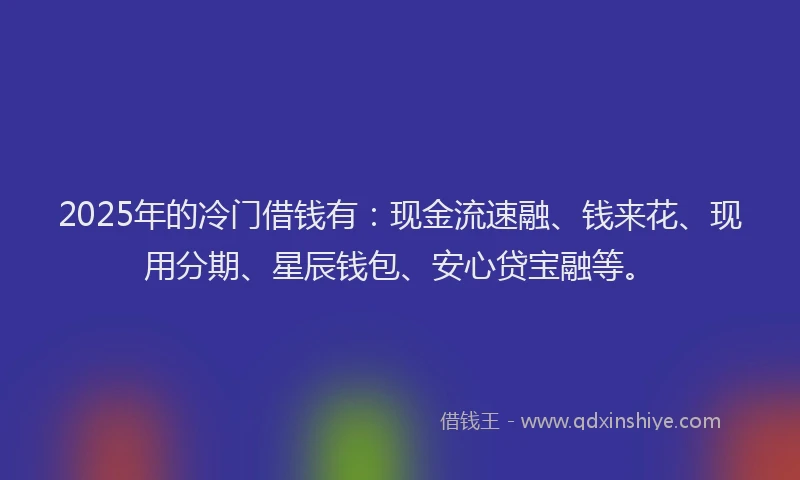 2025年的冷门借钱有：现金流速融、钱来花、现用分期、星辰钱包、安心贷宝融等。
