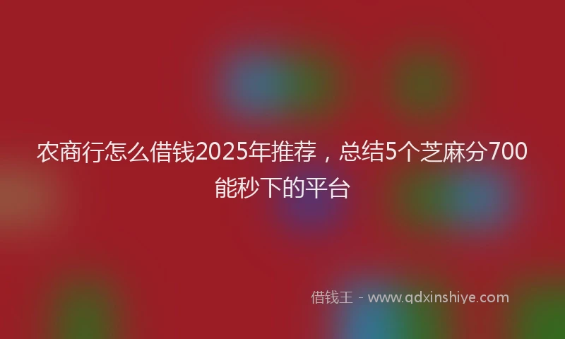 农商行怎么借钱2025年推荐,总结5个芝麻分700能秒下的平台