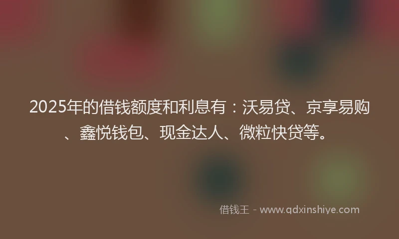 2025年的借钱额度和利息有:沃易贷、京享易购、鑫悦钱包、现金达人、微粒快贷等。