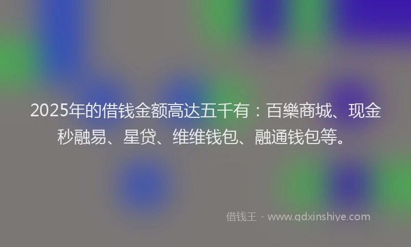 2025年的借钱金额高达五千有：百樂商城、现金秒融易、星贷、维维钱包、融通钱包等。