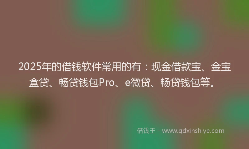 2025年的借钱软件常用的有：现金借款宝、金宝盒贷、畅贷钱包Pro、e微贷、畅贷钱包等。