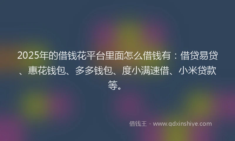 2025年的借钱花平台里面怎么借钱有：借贷易贷、惠花钱包、多多钱包、度小满速借、小米贷款等。
