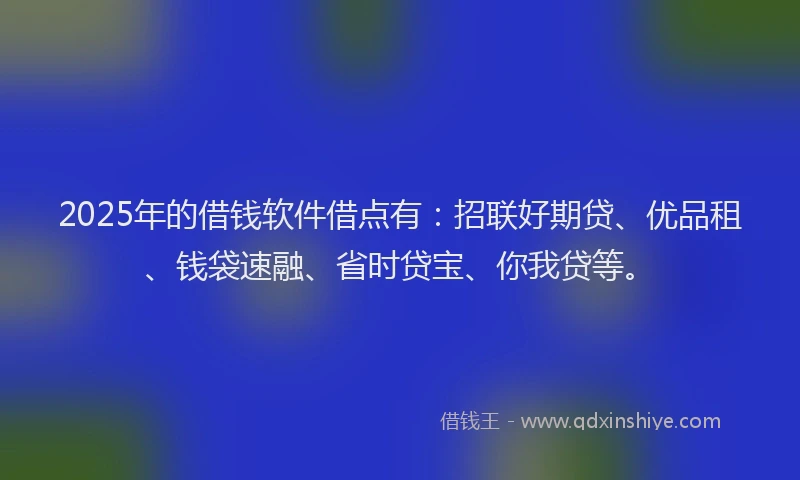 2025年的借钱软件借点有:招联好期贷、优品租、钱袋速融、省时贷宝、你我贷等。
