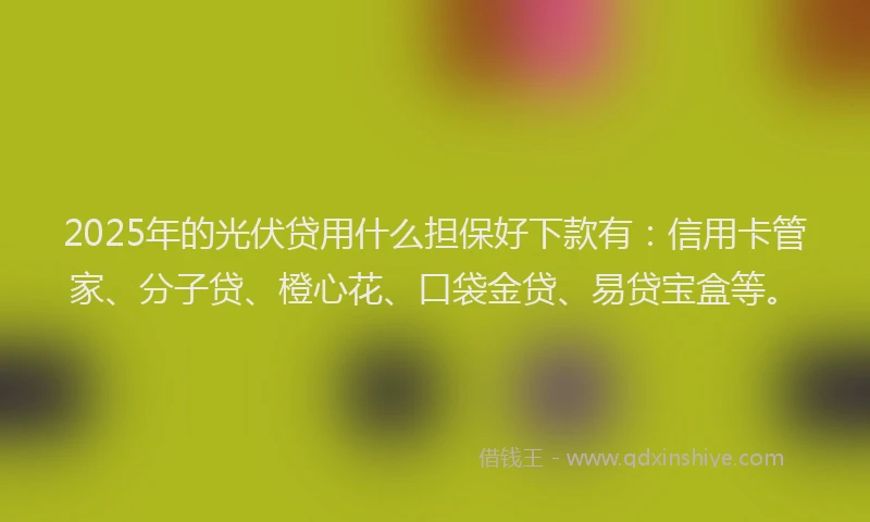 2025年的光伏贷用什么担保好下款有：信用卡管家、分子贷、橙心花、口袋金贷、易贷宝盒等。