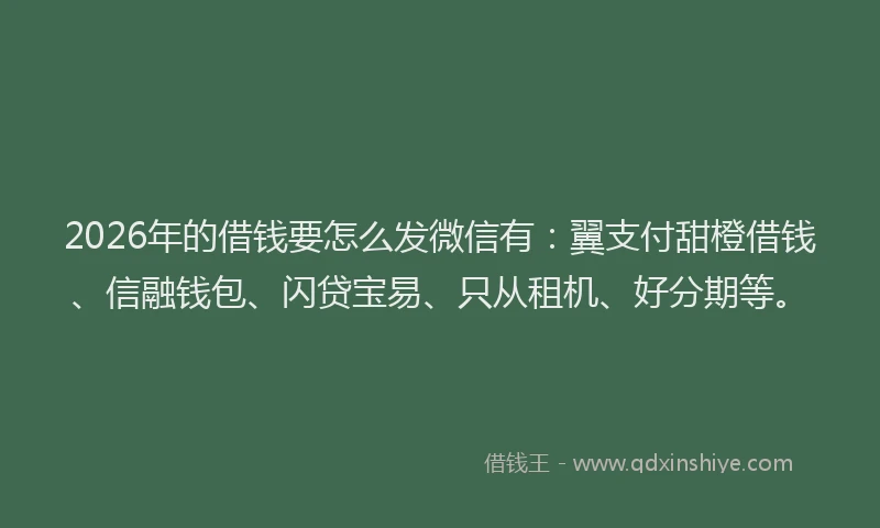 2026年的借钱要怎么发微信有:翼支付甜橙借钱、信融钱包、闪贷宝易、只从租机、好分期等。