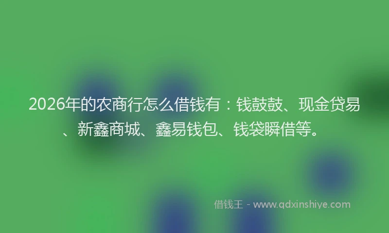 2026年的农商行怎么借钱有：钱鼓鼓、现金贷易、新鑫商城、鑫易钱包、钱袋瞬借等。