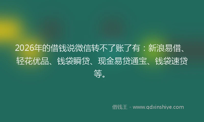 2026年的借钱说微信转不了账了有：新浪易借、轻花优品、钱袋瞬贷、现金易贷通宝、钱袋速贷等。