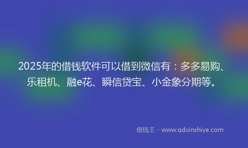 2025年的借钱软件可以借到微信有：多多易购、乐租机、融e花、瞬信贷宝、小金象分期等。
