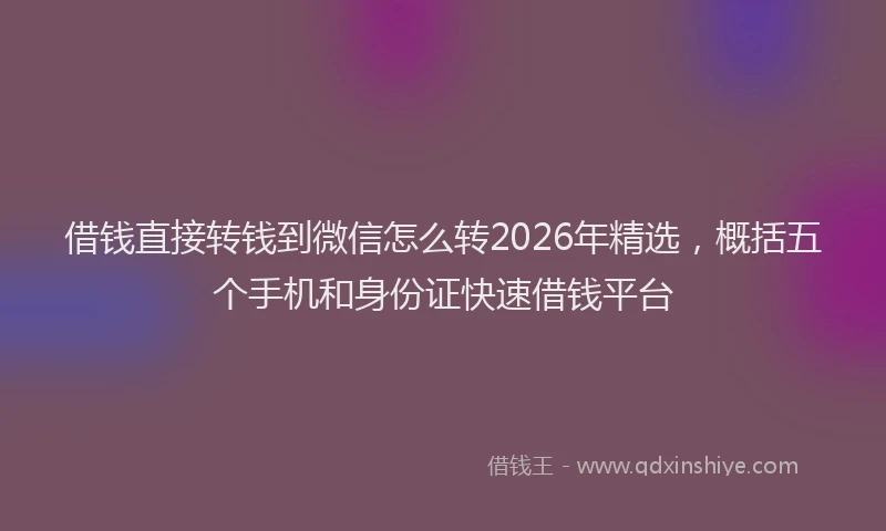 借钱直接转钱到微信怎么转2026年精选，概括五个手机和身份证快速借钱平台