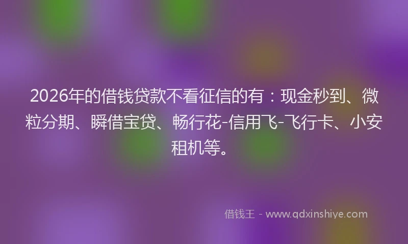 2026年的借钱贷款不看征信的有:现金秒到、微粒分期、瞬借宝贷、畅行花-信用飞-飞行卡、小安租机等。