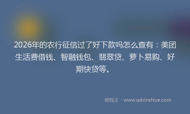 2026年的农行征信过了好下款吗怎么查有：美团生活费借钱、智融钱包、翡翠贷、萝卜易购、好期快贷等。