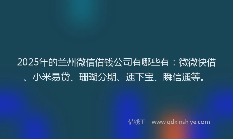 2025年的兰州微信借钱公司有哪些有:微微快借、小米易贷、珊瑚分期、速下宝、瞬信通等。