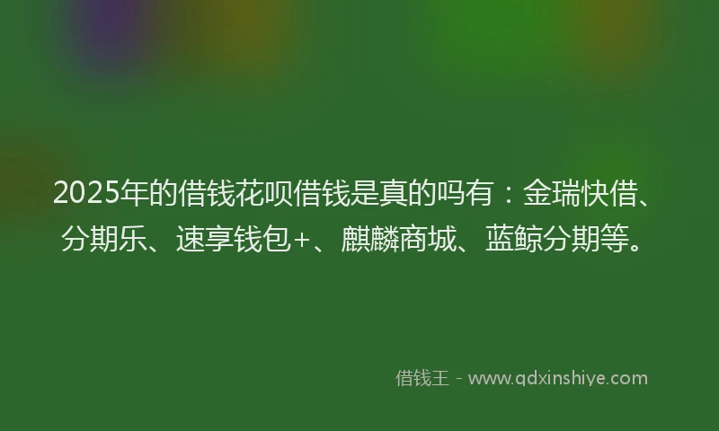 2025年的借钱花呗借钱是真的吗有：金瑞快借、分期乐、速享钱包+、麒麟商城、蓝鲸分期等。