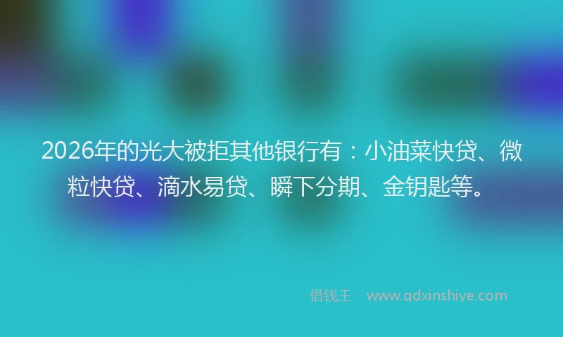 2026年的光大被拒其他银行有：小油菜快贷、微粒快贷、滴水易贷、瞬下分期、金钥匙等。