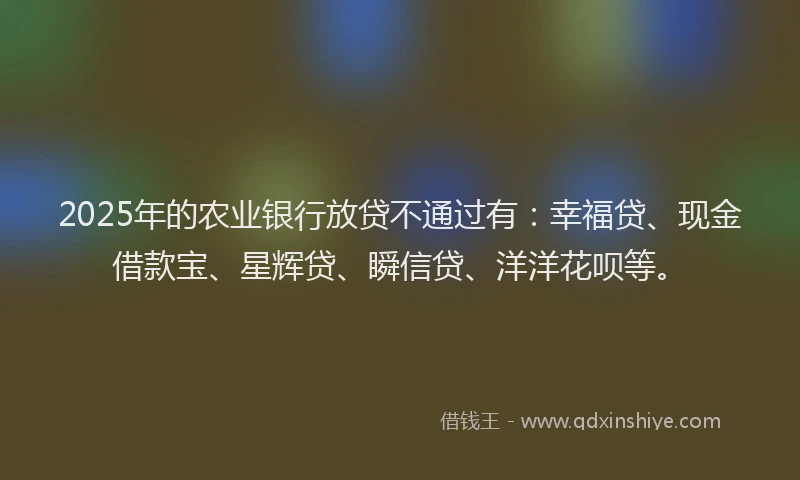 2025年的农业银行放贷不通过有：幸福贷、现金借款宝、星辉贷、瞬信贷、洋洋花呗等。