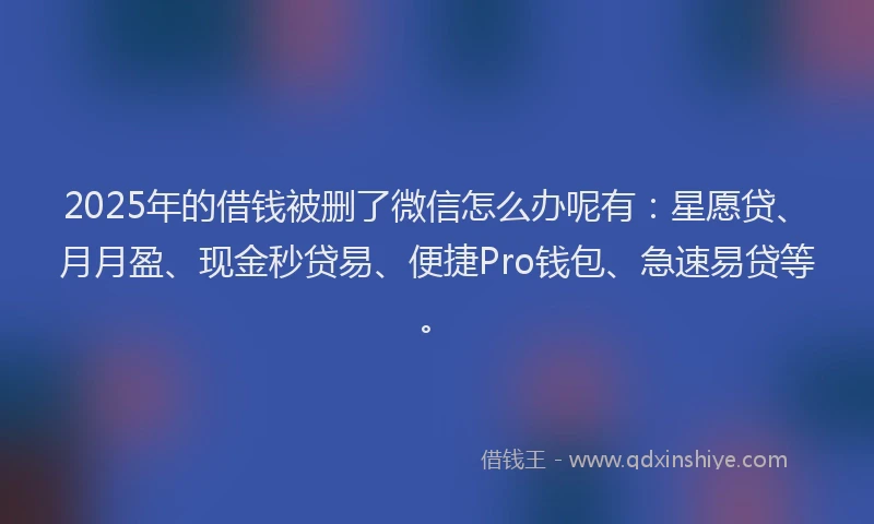 2025年的借钱被删了微信怎么办呢有:星愿贷、月月盈、现金秒贷易、便捷Pro钱包、急速易贷等。