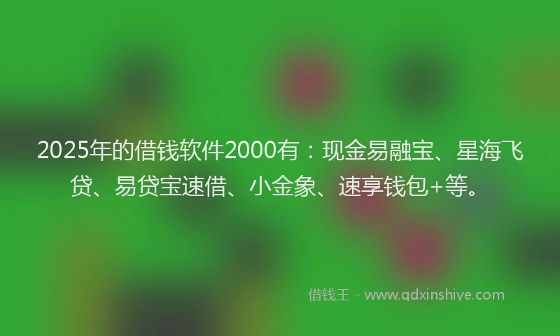 2025年的借钱软件2000有：现金易融宝、星海飞贷、易贷宝速借、小金象、速享钱包+等。