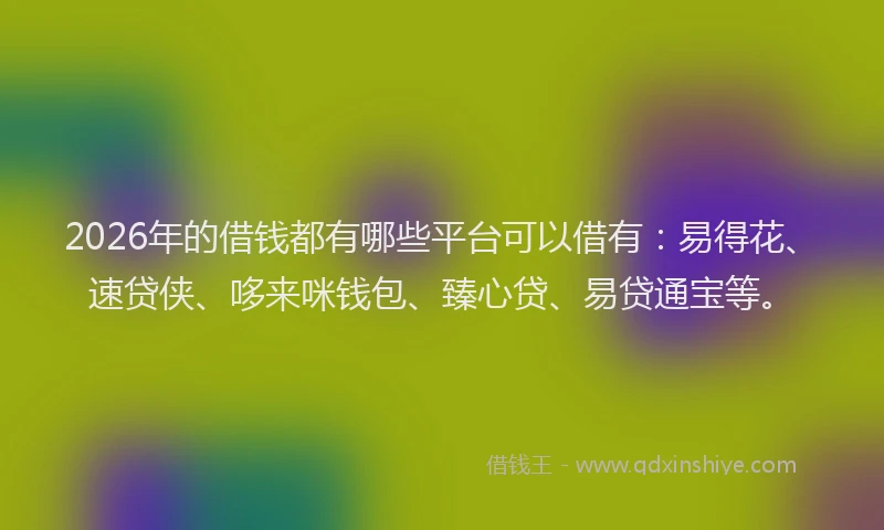 2026年的借钱都有哪些平台可以借有：易得花、速贷侠、哆来咪钱包、臻心贷、易贷通宝等。