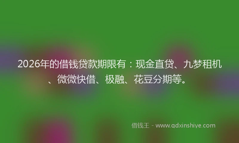 2026年的借钱贷款期限有：现金直贷、九梦租机、微微快借、极融、花豆分期等。