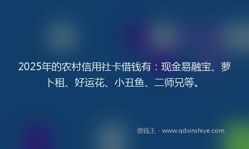 2025年的农村信用社卡借钱有：现金易融宝、萝卜租、好运花、小丑鱼、二师兄等。