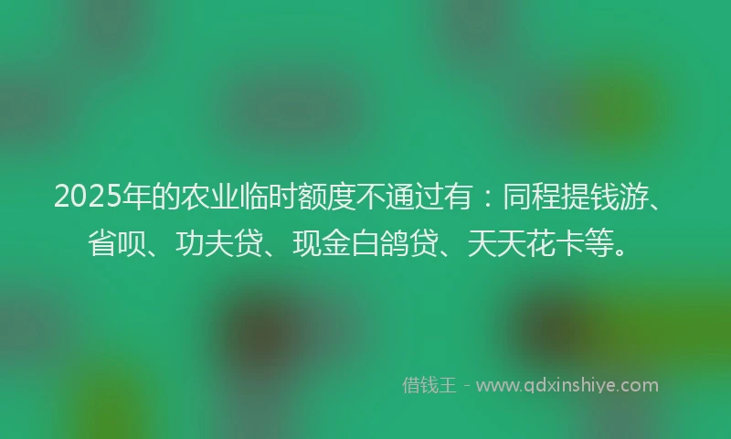 2025年的农业临时额度不通过有:同程提钱游、省呗、功夫贷、现金白鸽贷、天天花卡等。