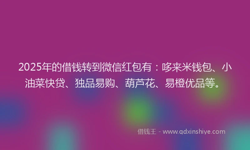 2025年的借钱转到微信红包有：哆来米钱包、小油菜快贷、独品易购、葫芦花、易橙优品等。