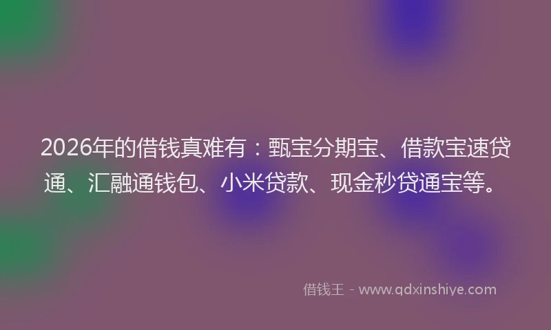2026年的借钱真难有：甄宝分期宝、借款宝速贷通、汇融通钱包、小米贷款、现金秒贷通宝等。