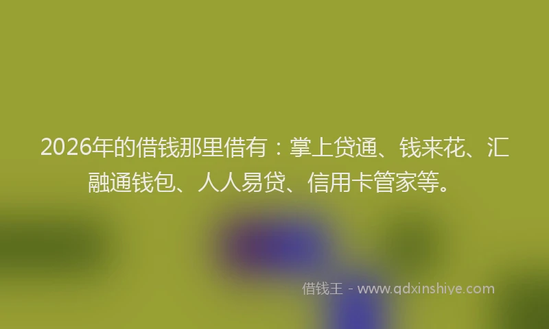 2026年的借钱那里借有：掌上贷通、钱来花、汇融通钱包、人人易贷、信用卡管家等。