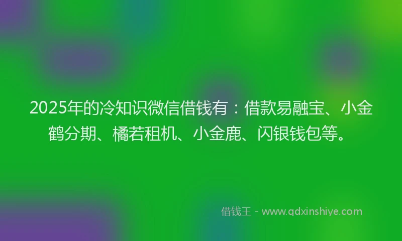 2025年的冷知识微信借钱有:借款易融宝、小金鹤分期、橘若租机、小金鹿、闪银钱包等。