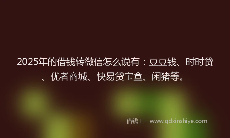 2025年的借钱转微信怎么说有：豆豆钱、时时贷、优者商城、快易贷宝盒、闲猪等。