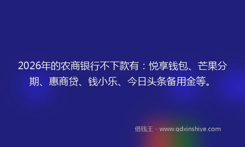 2026年的农商银行不下款有：悦享钱包、芒果分期、惠商贷、钱小乐、今日头条备用金等。