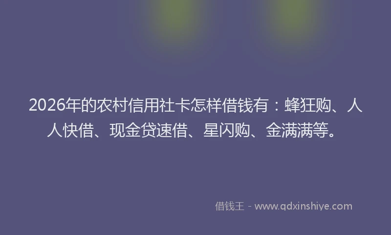2026年的农村信用社卡怎样借钱有：蜂狂购、人人快借、现金贷速借、星闪购、金满满等。