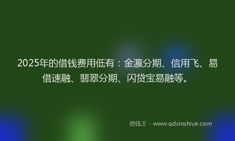 2025年的借钱费用低有：金瀛分期、信用飞、易借速融、翡翠分期、闪贷宝易融等。