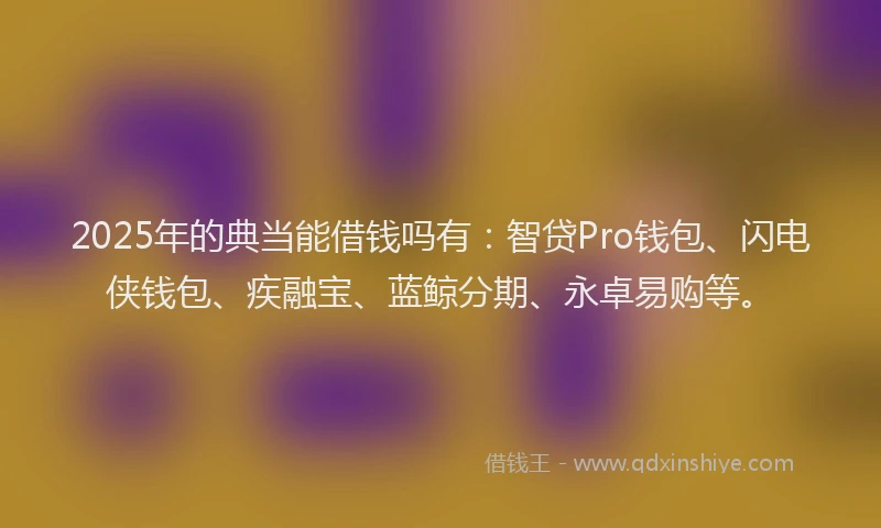 2025年的典当能借钱吗有:智贷Pro钱包、闪电侠钱包、疾融宝、蓝鲸分期、永卓易购等。