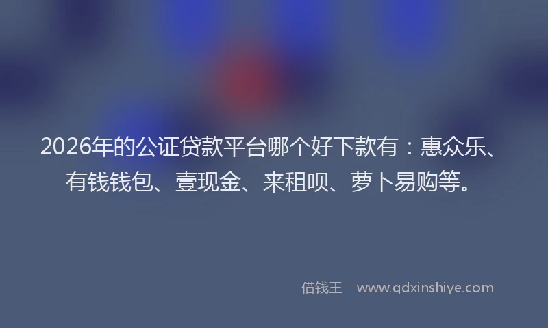 2026年的公证贷款平台哪个好下款有：惠众乐、有钱钱包、壹现金、来租呗、萝卜易购等。