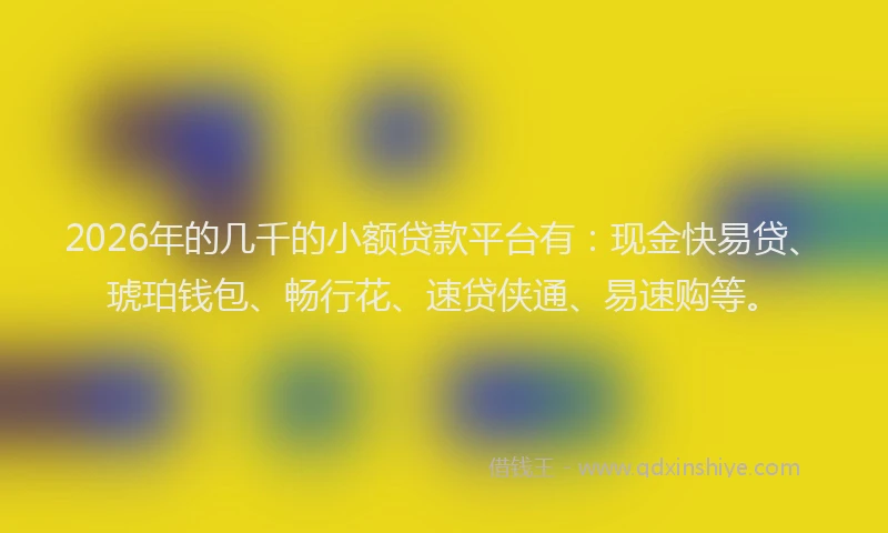 2026年的几千的小额贷款平台有：现金快易贷、琥珀钱包、畅行花、速贷侠通、易速购等。