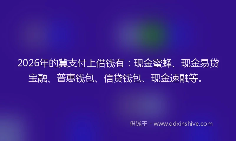 2026年的冀支付上借钱有：现金蜜蜂、现金易贷宝融、普惠钱包、信贷钱包、现金速融等。