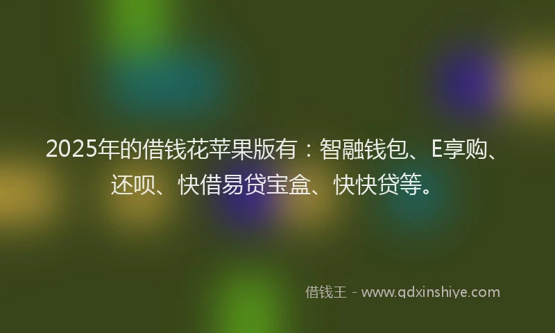 2025年的借钱花苹果版有：智融钱包、E享购、还呗、快借易贷宝盒、快快贷等。