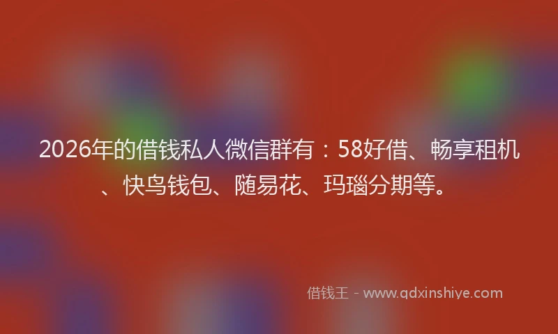 2026年的借钱私人微信群有：58好借、畅享租机、快鸟钱包、随易花、玛瑙分期等。