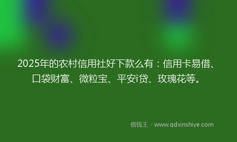 2025年的农村信用社好下款么有：信用卡易借、口袋财富、微粒宝、平安i贷、玫瑰花等。