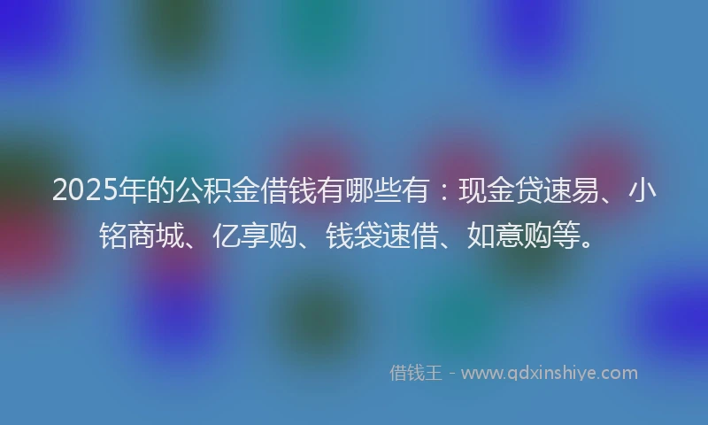 2025年的公积金借钱有哪些有:现金贷速易、小铭商城、亿享购、钱袋速借、如意购等。