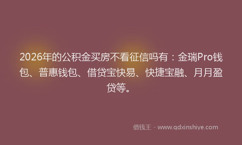 2026年的公积金买房不看征信吗有：金瑞Pro钱包、普惠钱包、借贷宝快易、快捷宝融、月月盈贷等。