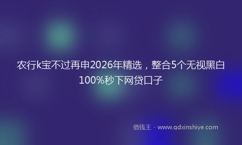农行k宝不过再申2026年精选,整合5个无视黑白100%秒下网贷口子