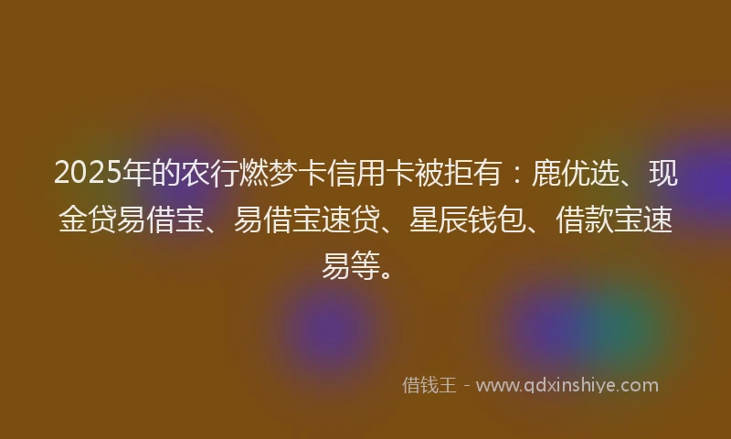 2025年的农行燃梦卡信用卡被拒有：鹿优选、现金贷易借宝、易借宝速贷、星辰钱包、借款宝速易等。