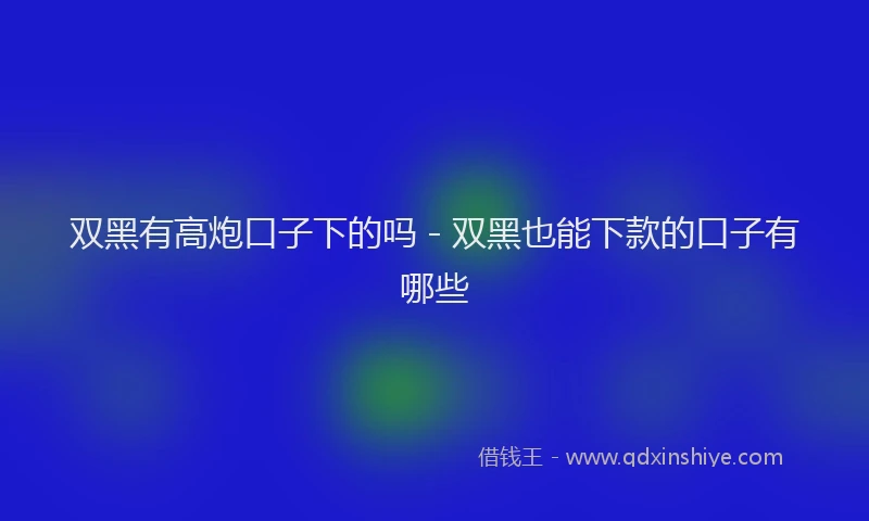 双黑有高炮口子下的吗 - 双黑也能下款的口子有哪些