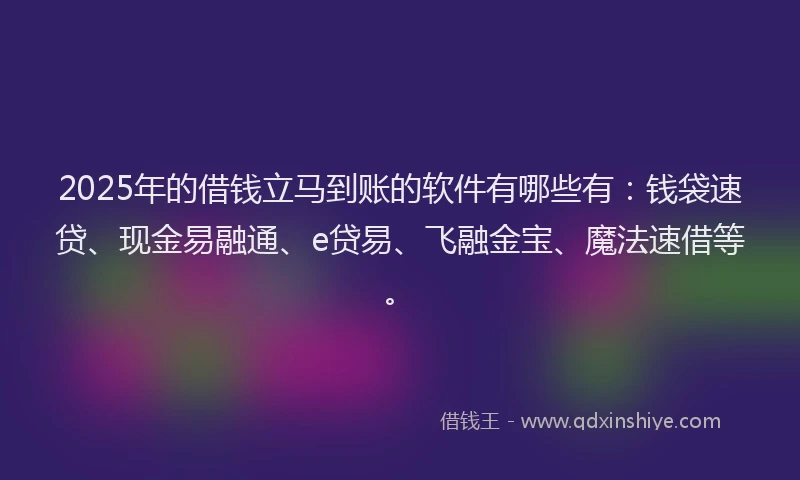 2025年的借钱立马到账的软件有哪些有：钱袋速贷、现金易融通、e贷易、飞融金宝、魔法速借等。