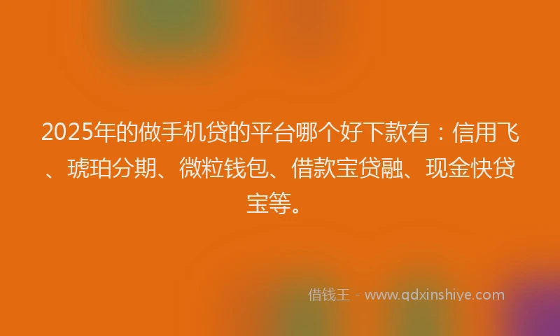 2025年的做手机贷的平台哪个好下款有：信用飞、琥珀分期、微粒钱包、借款宝贷融、现金快贷宝等。
