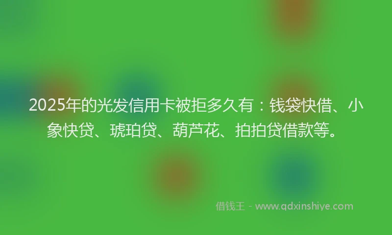 2025年的光发信用卡被拒多久有：钱袋快借、小象快贷、琥珀贷、葫芦花、拍拍贷借款等。